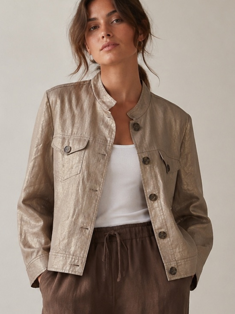 Vintage Kenar Linen Cotton Jacket Business Casual Tan Gold  Safari Chic Size 8